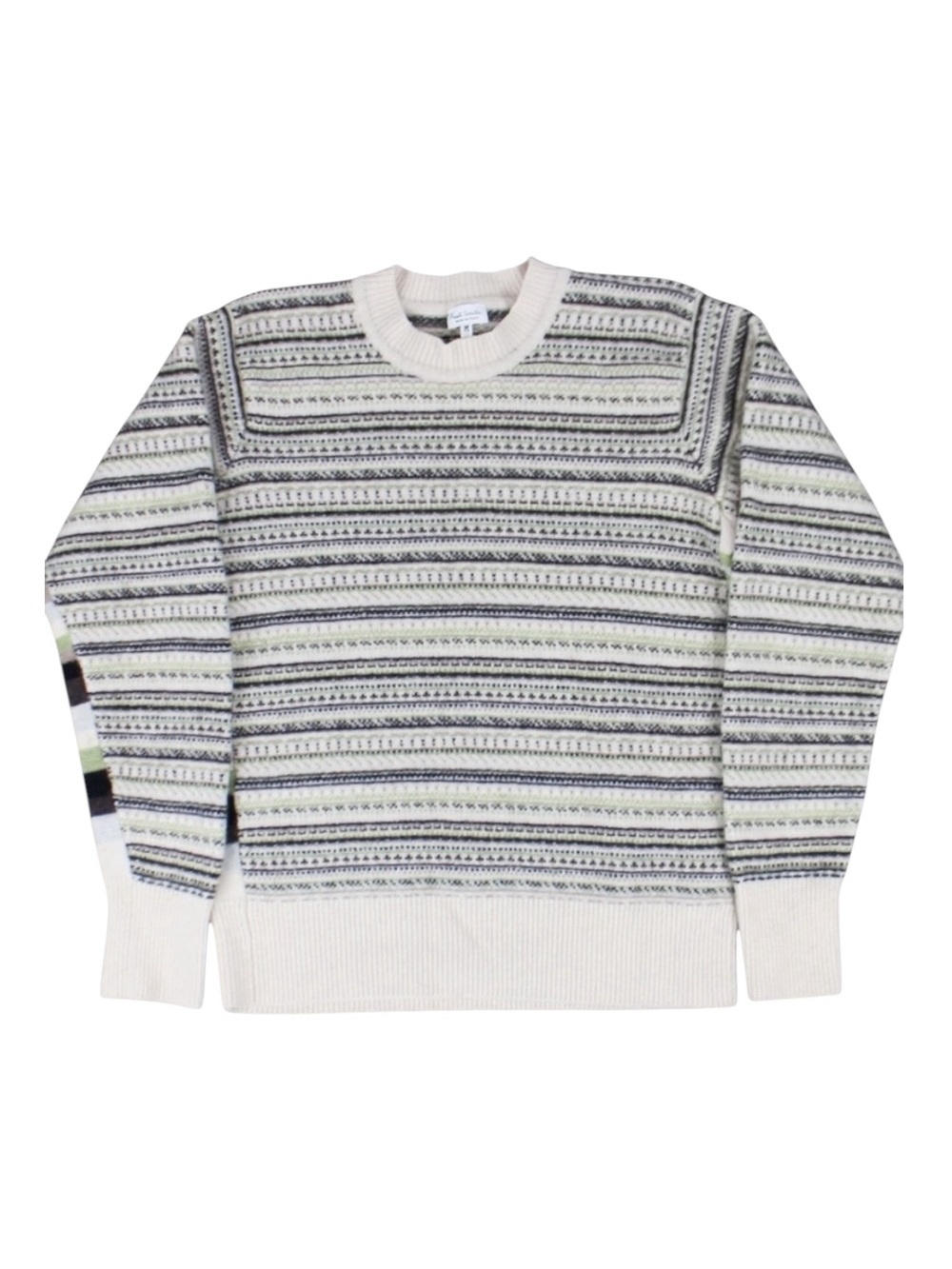 Vintage Paul Smith Fair Isle Sweater Cream Wool Crewneck Youth Medium Shrunk